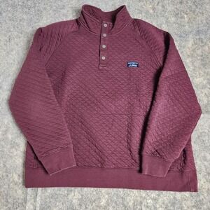 LL Bean Quilted Snap Sweatshirt Men XL Red Long Sleeve Traditional Fit Pullover